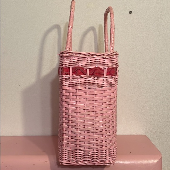 Vintage 1950s Rockabilly Pink Wicker Woven Purse Handbag. USED! - Picture 3 of 7